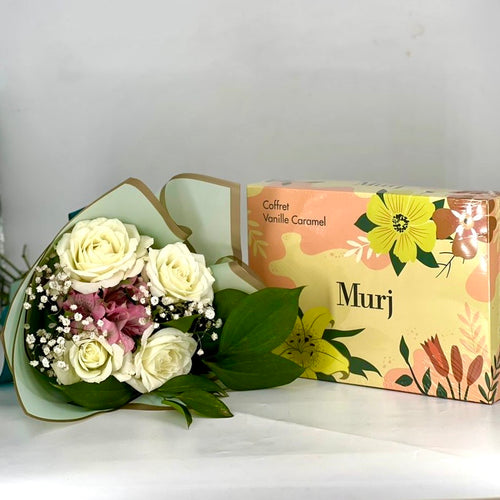 Coffret “Murj Vanille Caramel” & Bouquet Élégant
 -Oran-Ref:222